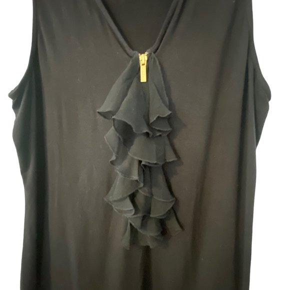 Michael Kors WomenTop Black Ruffle Front Sleeveless Gold Front Zip Shirt XL - Picture 3 of 10